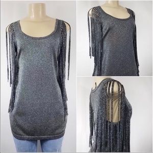 BCBG MAXAZRIA glitter silver/grey top